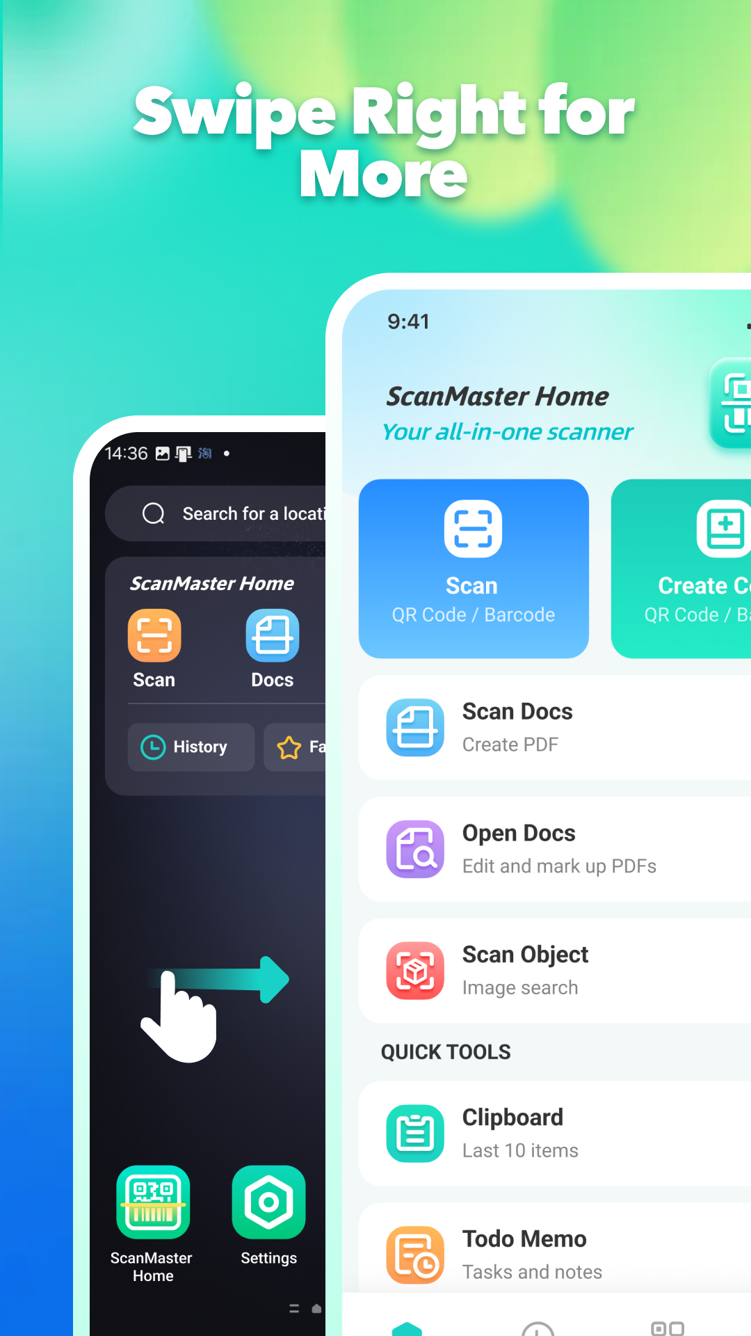 Home screen access and swipe interaction